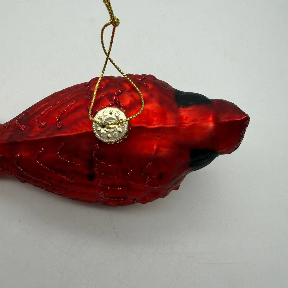 Red Cardinal Glass Christmas Ornament Glitter Accents Bird Holiday Decor